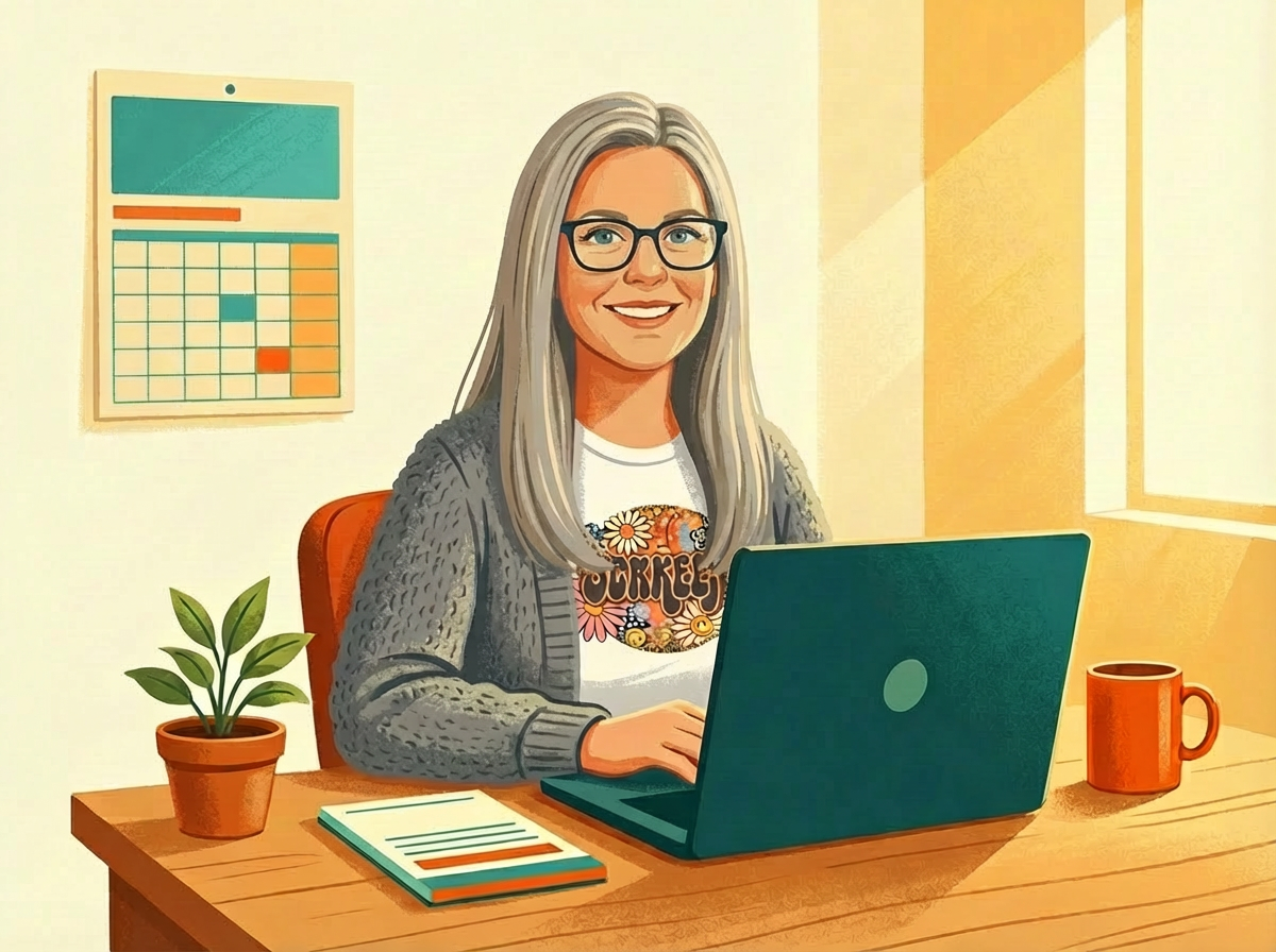 Melissa Whitney, bookkeeper and QuickBooks ProAdvisor, working on client payroll at her desk in Santa Clarita